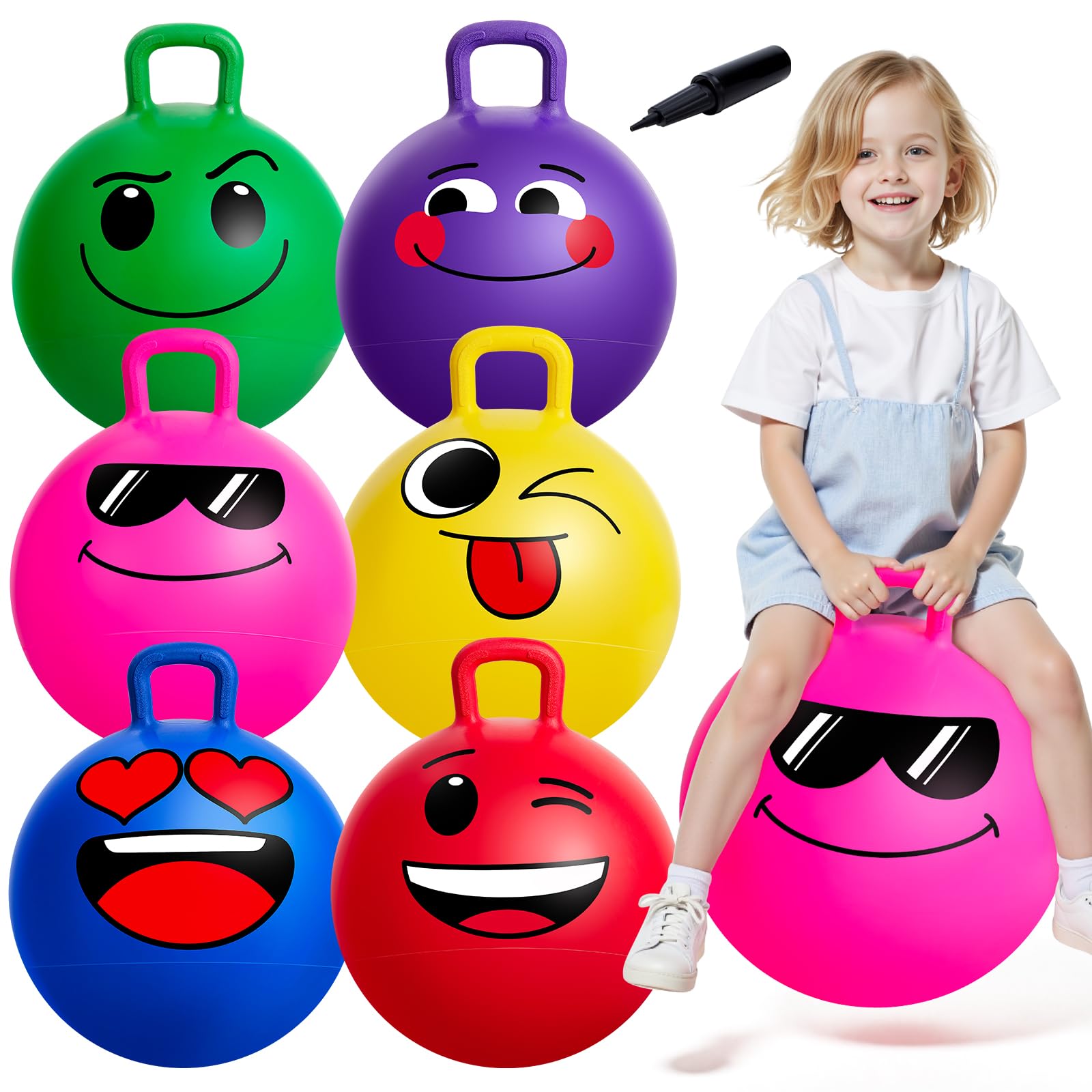 U&C Planet 18 Inch Space Hoppers for Kids,Jumping Ball with Handle, Inflatable Hopping Balls,Hopper Ball with Pump for Boys Girls Age 3-8 Indoor and Outdoor Garden Game (Multicoloured)