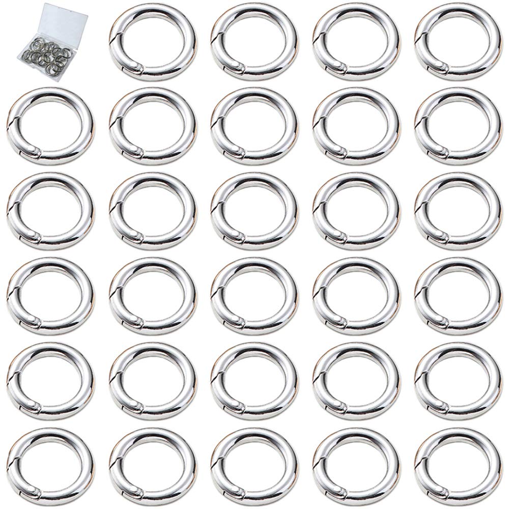 Ceqiny 30pcs Alloy Spring Ring Round Carabiner Snap Clip Trigger Spring Keyring Buckle DIY Organizing Accessory for Handbag Purse Shoulder Strap Key Keychain Camping Backpack Carabiner, 15mm-Silver