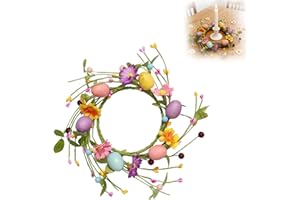 10 Inch Easter Egg Candle Rings Holder Wreath,Pastel Candles Holder Wreath with Wild Flower Buds,Spring Door Wreaths for Home