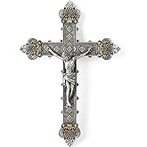 BC Catholic Crucifix Wall Cross, 12"H Jesus Christ Home Decor, Religious Gift, Vintage Silver Color Finish, Renaissance Sculpture Hand-painted by Buildclassic