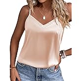 Ekouaer Women's Lace Silk Satin Pajama Tank Tops V Neck Camisole Soft Spaghetti Strap Tops Loose Sleepwear S-3XL