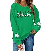 St Patricks Day Sweatshirt Women Shamrock Sweater Notre Dame Shirts Clover Top Irish Gift Long Sleeve Pullover