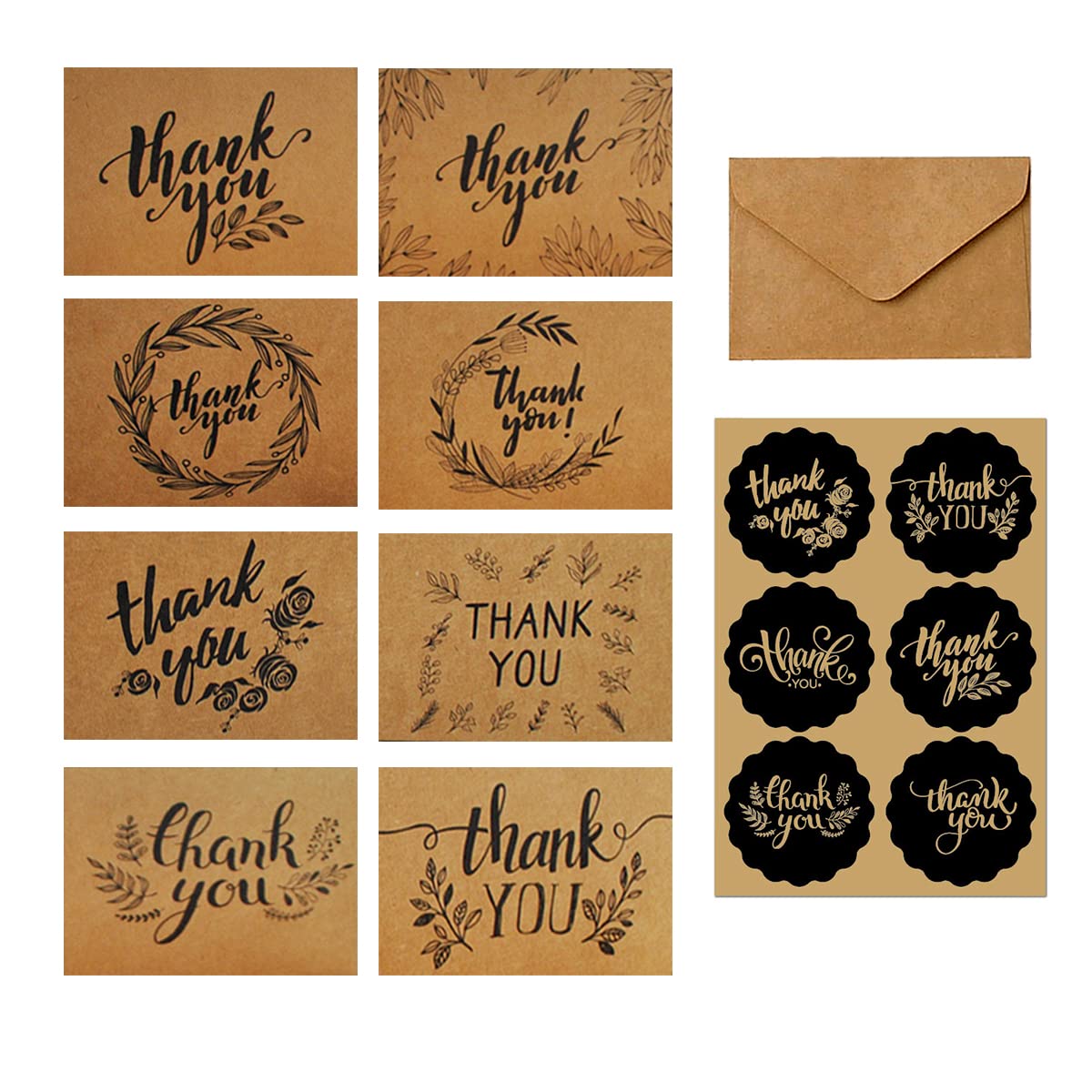 Jagowa 24 Pcs Thank You Cards with Envelopes & Stickers, Rustic Greeting Card Set for Birthday, Wedding, Graduation, Anniversary