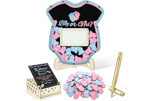 Wenqik 63 Pcs Gender Reveal Baby Shower Guest Book Alternatives Set Baby Shower Decorations with Photo Frame Sonogram Frame Keepsake 60 Wood Slices Guest Book for Birthday