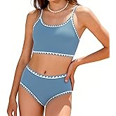 FtcoDcik Girls Swimsuit Double Strap High Waist Sporty Bikini Swimsuits Summer Beach 2 Piece Bikini Sets Size 11-15 Years