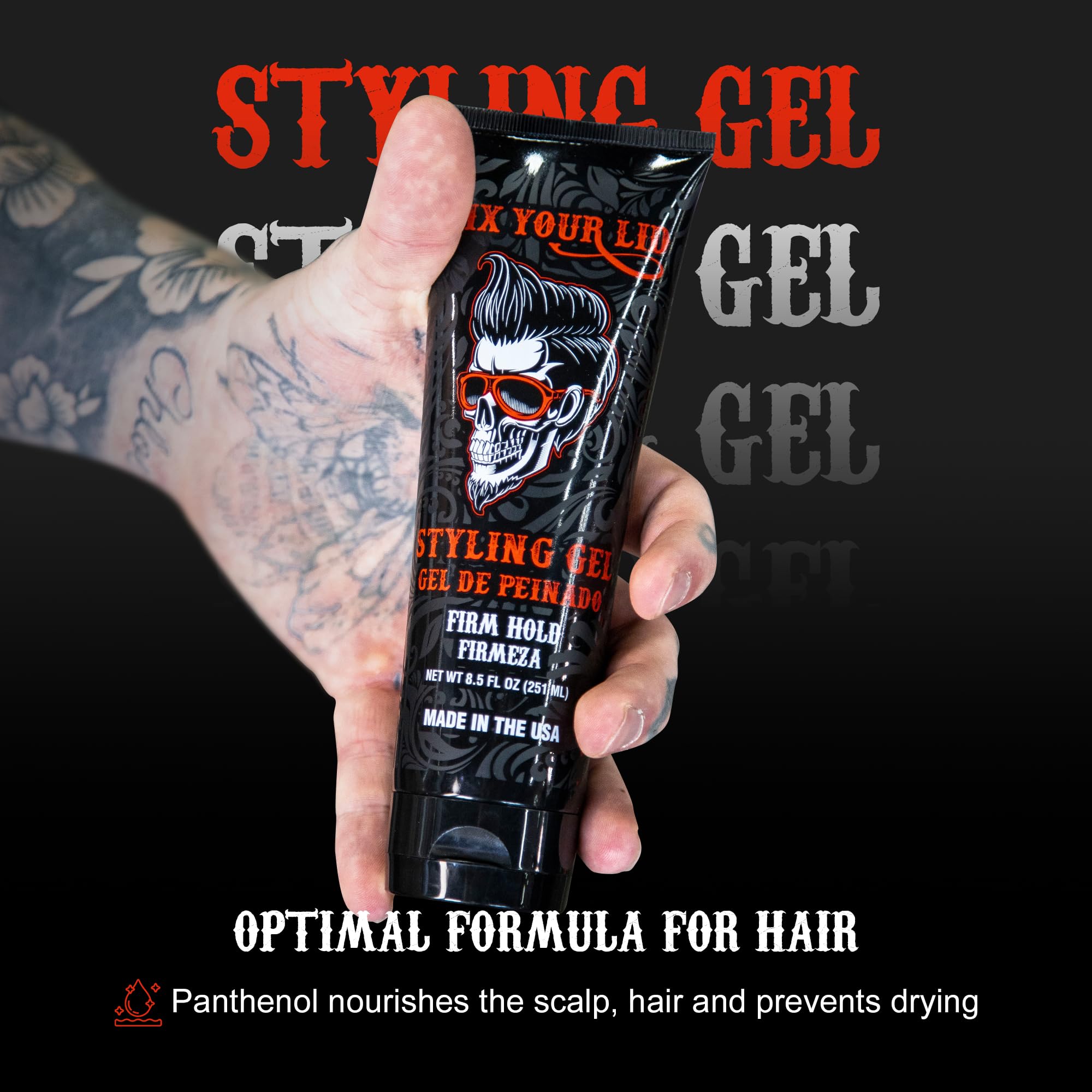 Fix Your Lid Styling Gel for Men's Hair - Firm Hold with Fuller Look - Strong Hold Gel for All Men's Hair Types & Styles - Easy To Wash Out - 8.5 Oz