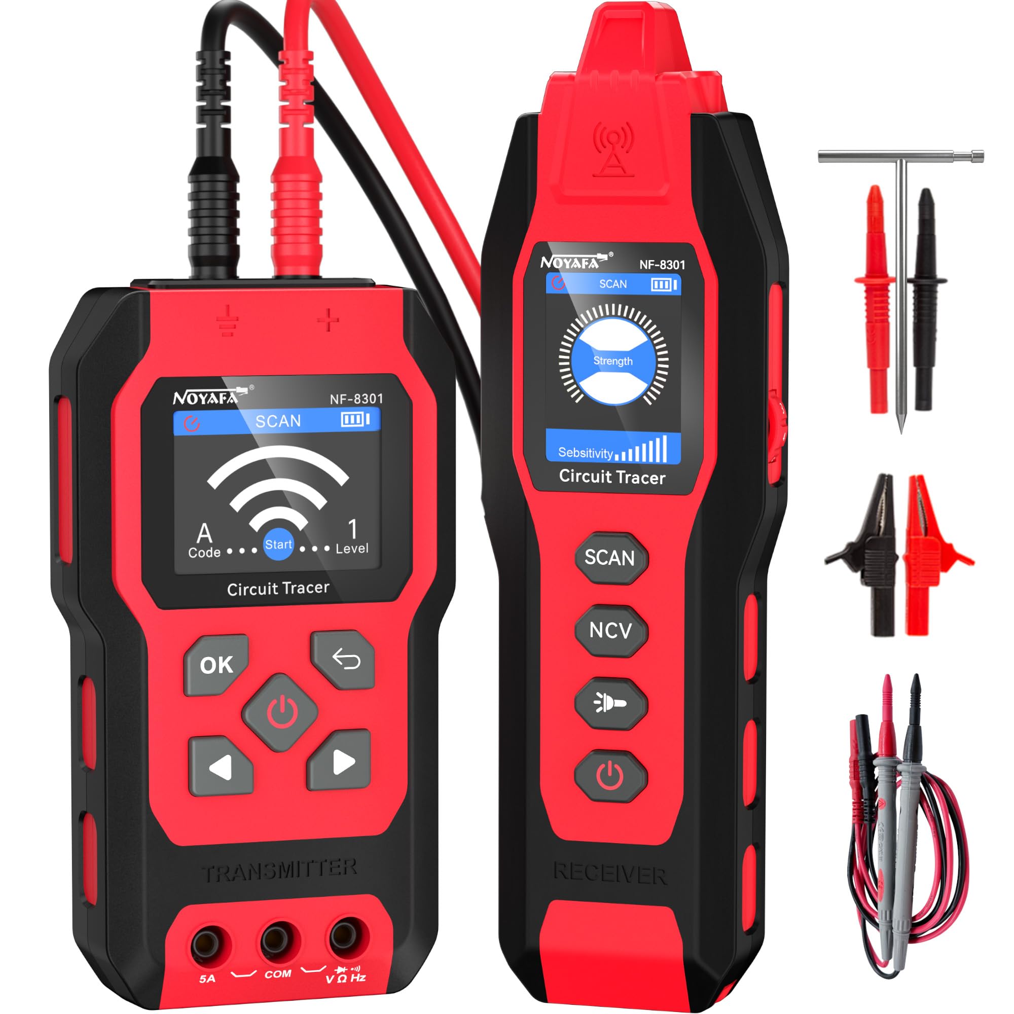 NOYAFA NF-8301 Kabelsuchgerät & Leitungssucher mit Digitalmultimeter, Unterirdischer Kabeldetektor, 8 Stufige Empfindlichkeit, Circuit Tracer für Wand, Sicherungs & Bewässerungskabel