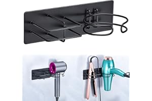 XILIMEN Hair Dryer and Straightener Holder Wall Mounted, Self Adhesive Blow Dryer and Flat Iron Storage Hair Tool Organizer for Bathroom Vanity (Black)