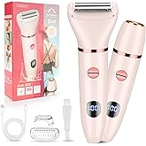Karrte 2-in-1 Women Electric Shaver Dual Head Bikini Trimmer, Razors for Shaving Pubic Hair, Wet and Dry Cordless Painless Hair Removal for Private Area Pink