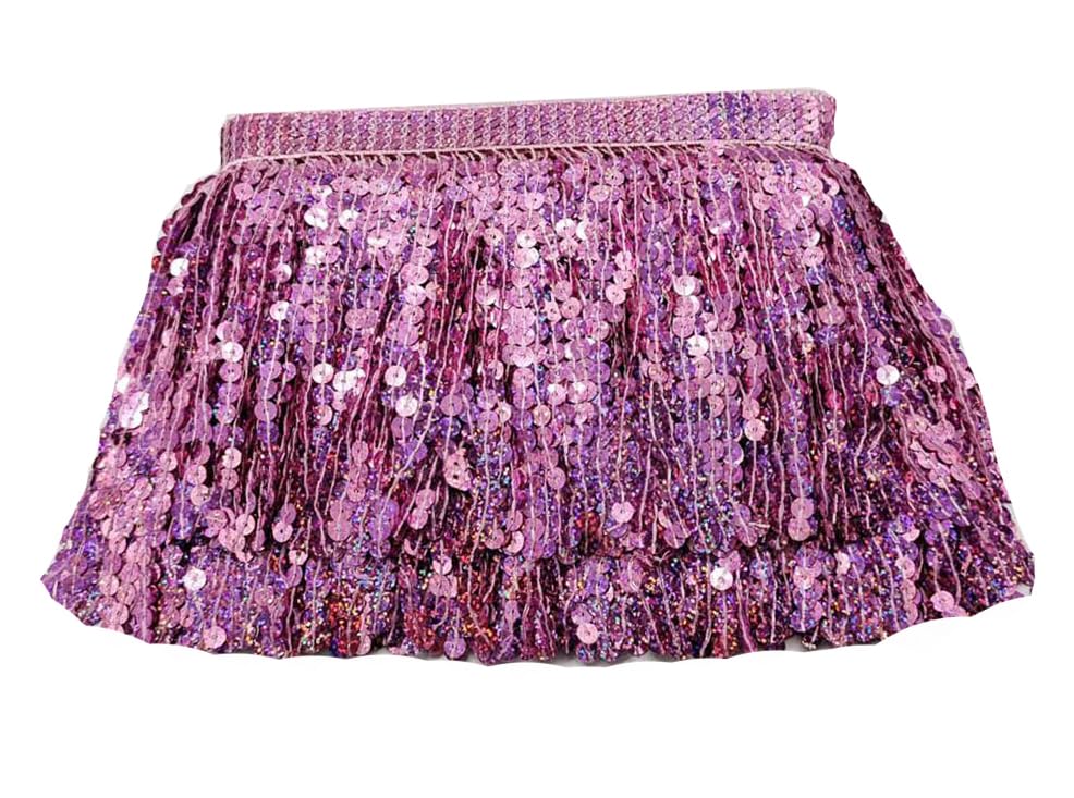 3 Meters Sequin Tassel Trim 15 cm 6" Luxury Fringe Fringing #1 (Lilac AB)