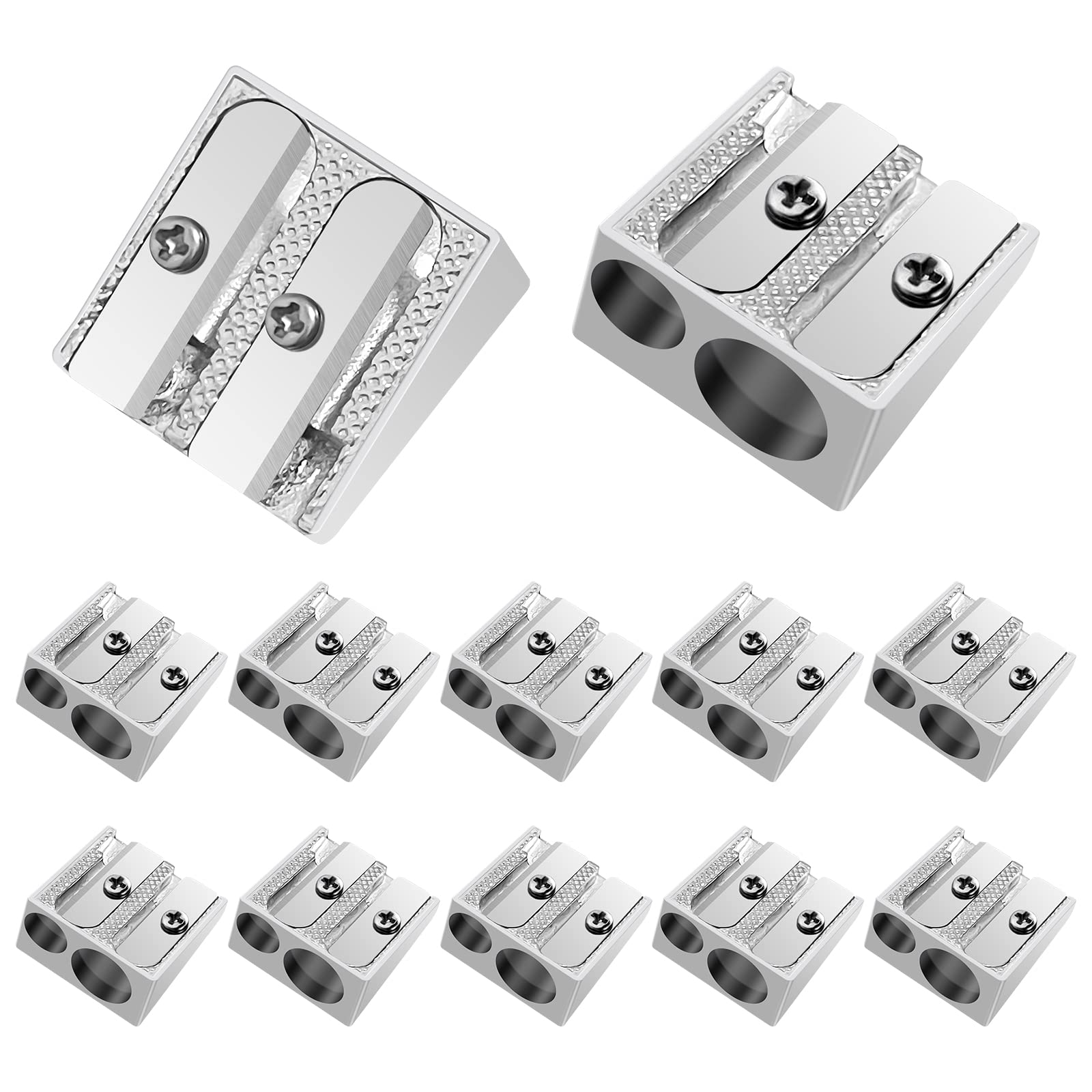 12pcs Pencil Sharpener with 2 Holes, Metal Sharpener Pencil Sharpeners for School Pencil Coloured Pencils, for School Home Office Art Stationery