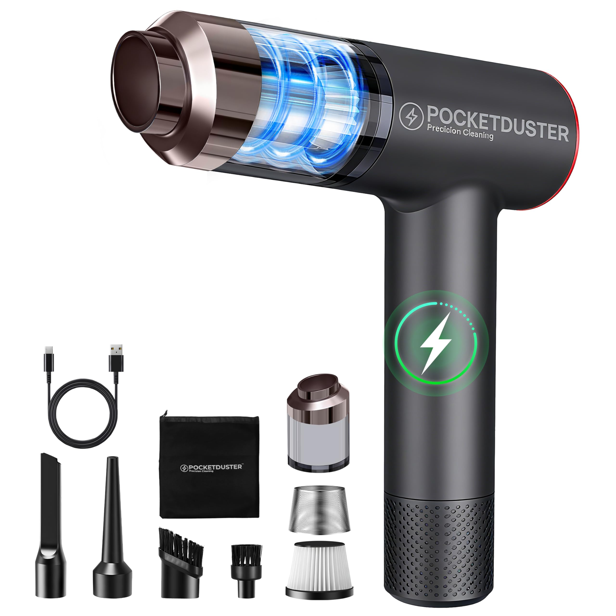 Photo 1 of *MISSING PARTS UNKNOWN*
PocketDuster 2-in-1 Compressed Air Duster and Mini Vacuum Cleaner with 150000 High RPM - Powerful Brushless Motor for Desktop, Keyboards, Laptop, Dryer and Electronics