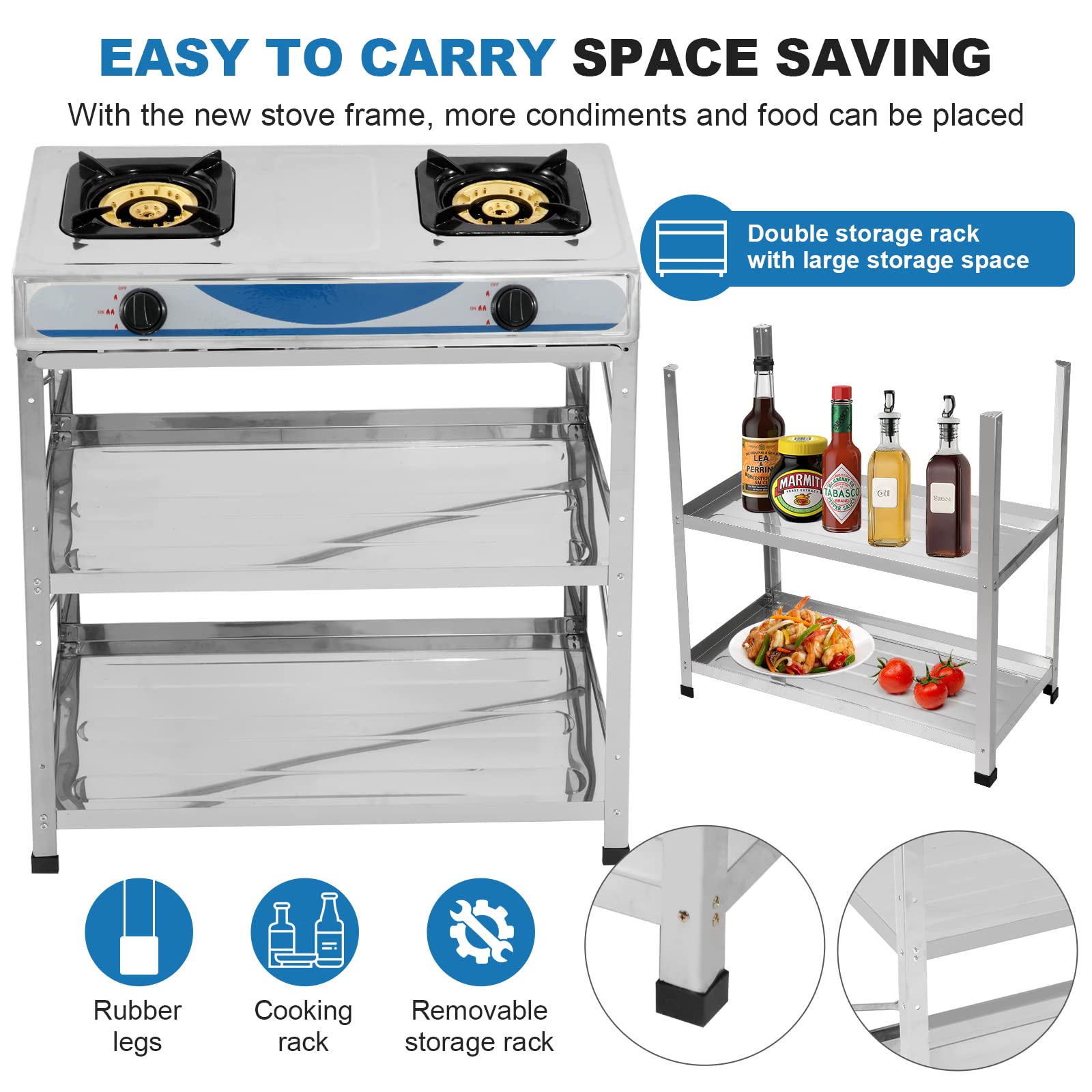 Propane Gas Stove 2 Burner Gas Stove with Removable Leg Stand Portable Gas Stove Auto Ignition Camping Dual Burner LPG for RV, Apartment, Outdoor