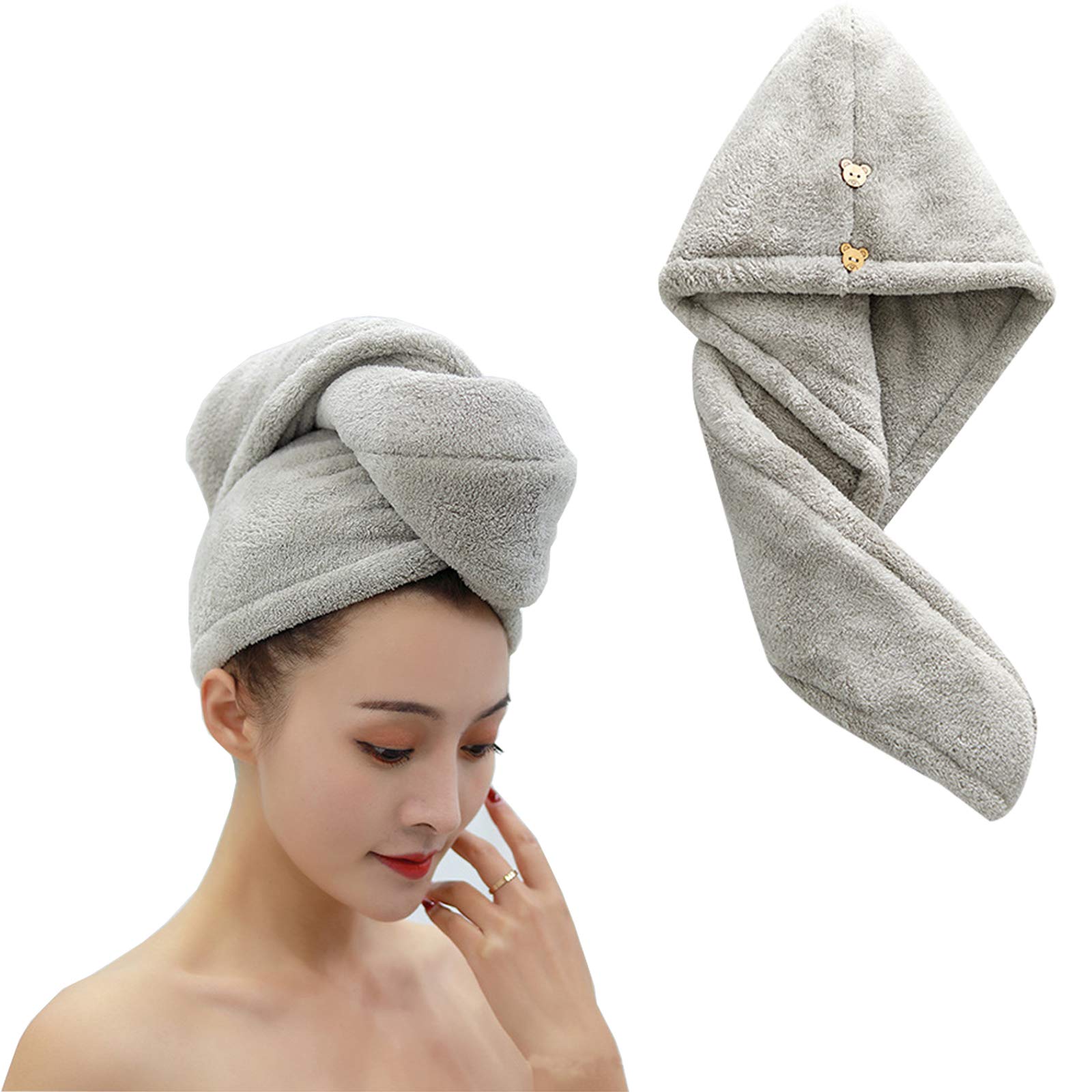 Wenlai Hair Turban Towel, Super Absorbent Hair Towel Microfiber Fast Drying Hair Turban Wrap, Quick Dry Hair Turban, Fast Dry Hair Hat, Dry Hair Hat, Microfiber Hair Drying Towels for Girls(Gray)
