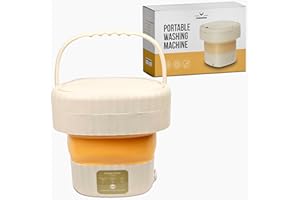 MALAMAA Foldable Washing Machine with Drain Basket and 2 Hangers - Mini Portable Washing Machine, Mini Washer, Portable Washer Machine - 6L Capacity, Plugin, Natural Cream Color - Perfect for Compact Living