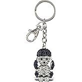 Aqua79 Cute Poodle Dog Keychain - Silver 3D Sparkling Charm Rhinestones Fashionable Stylish Metal Alloy Durable Key Ring Bling Crystal Jewelry Accessory with Clasp