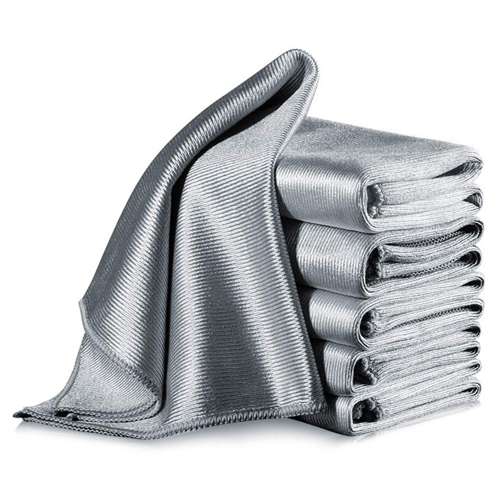 LELE LIFE 6Pcs Microfiber Glass Cleaning Cloths, Highly Absorbent Lint Free Streak Free Wash Cloth for Windows Windshields Mirrors Stainless Steel, 40 x 40cm, Gray