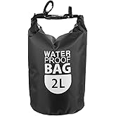 PATIKIL Floating Waterproof Dry Bag, 2L Outdoor Float Dry Bag Roll Backpack with Clear Window for Boating Rafting Kayaking, Black