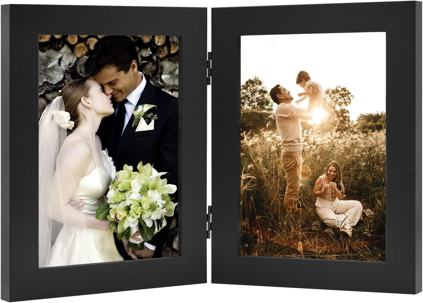 Photo Albums, Frames & Accessories - Golden State Art, 5x7 Double Picture Frame Vertical Hinged Photo Frame 2 Opening Folding Family Frames Collage, with Real Glass (5x7, Black, 1-Pack)