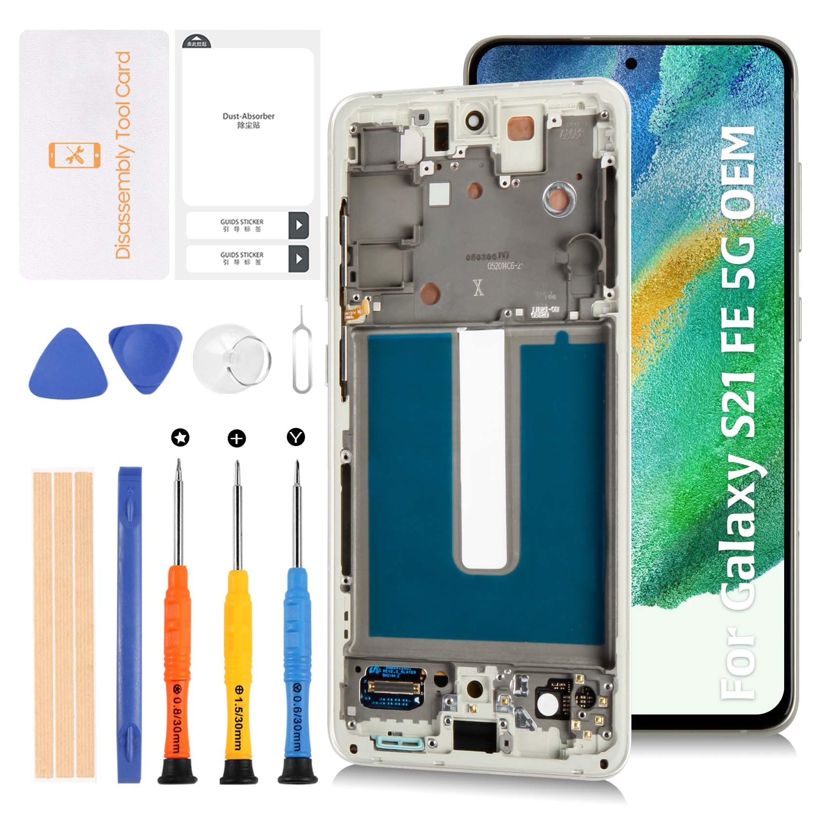 Photo 1 of Olivechard for Samsung Galaxy S21 FE 5G G990 OEM AMOLED Original LCD Display +Olive Frame S21 FE SM-G990u/u1/w/b/e 6.4" LCD Screen Display Replacement Touch Digitizer Assembly Kit