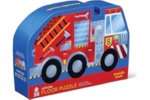 Crocodile Creek 36-Piece Jigsaw Floor Puzzle - Fun Floor Puzzles for Kids Ages 3-5 - Heavy-Duty Shaped Box for Storage - Vehicles - 24" W x 18" H Finished