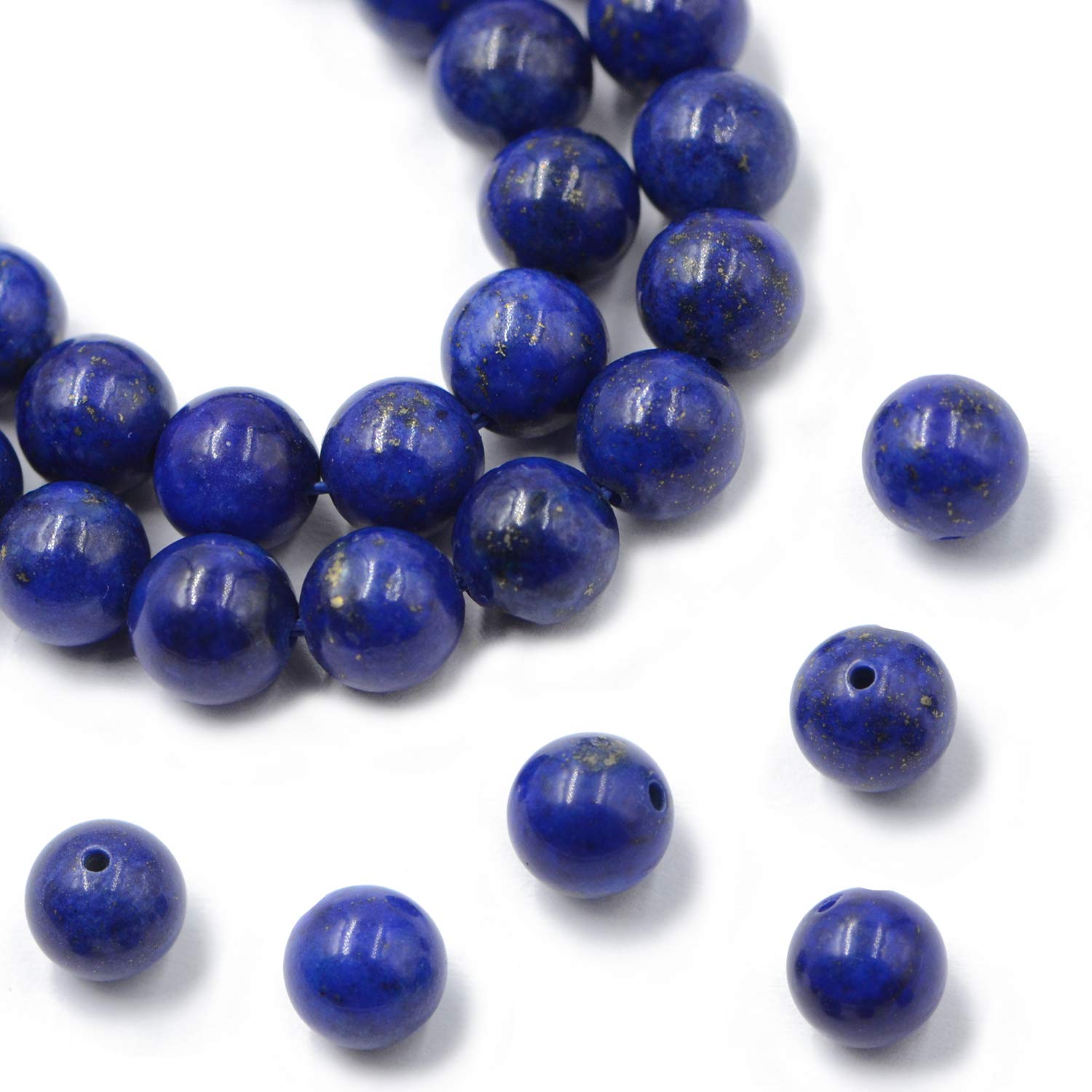 AD Beads Natural Gemstone Round Loose Beads 15" for Bracelet Necklace Earrings Jwelery Making Crafts DIY (10mm, Blue Lapis)