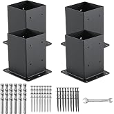AXWHYS 4x4 Post Base 4 Pcs, (Inner Size 3.6x3.6) Post Anchors, 13GA Thick Solid Steel &amp; Black Powder Coated,Deck Post Brackets Support Deck Base Plate Pergola Brackets Fence Kit Mailbox Mount