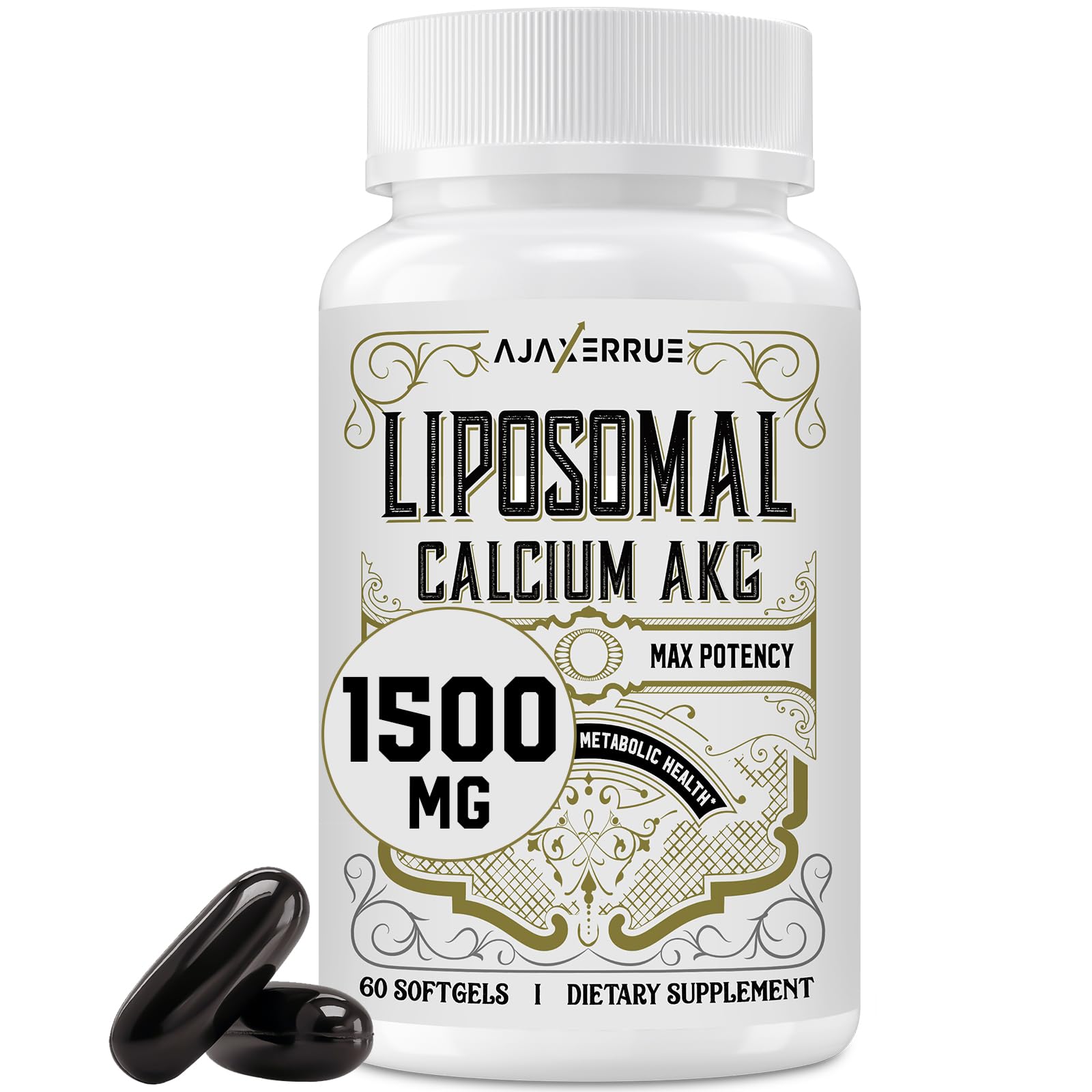 Liposomal Calcium AKG Supplement 1500 MG (Alpha-Ketoglutaric Acid), High Absorption, More Effective Than AAKG, Ca AKG for Longevity, Age Defense, Cellular Energy, Metabolic Function, 60 Softgels