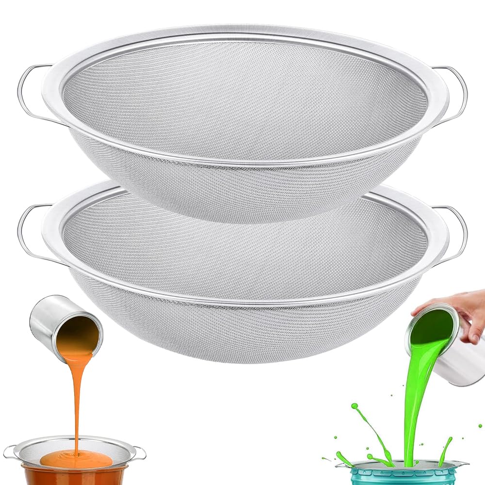 Photo 1 of 2-Piece Set of Fine Mesh Paint Strainer 60 Mesh Stainless Steel Paint Filter Emulsion Honey Funnel Filter Cover Fits 5-Gallon Paint Bucket Filter Tool Insert Strains