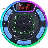 DuoTen Bluetooth Shower Speaker, IPX7 Waterproof Wireless Portable Speakers with LED Light Show, FM Radio, Suction Cup, Loud 