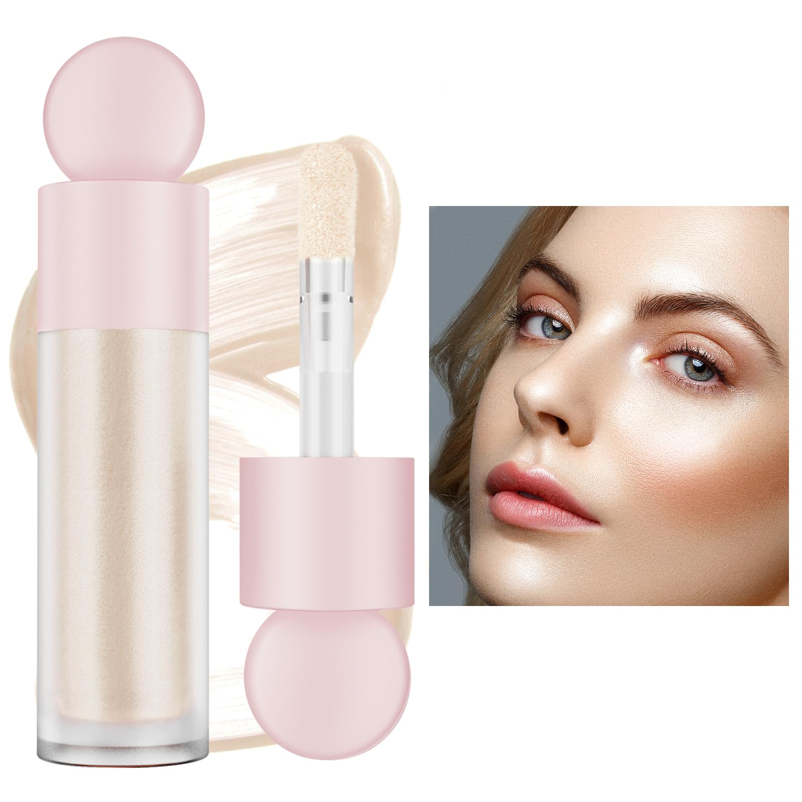 Liquid Highlighter Natural Glow For Face & Body, Waterproof Moisturizing Highlighter Makeup For Long Lasting Shimmer, Contour Liquid Luminizer Easy to Use with Cushion Applicator (#1 Moonlight)
