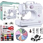 Sewing Machine for Beginners with 50 Pcs Fabric and 32 Pcs Sewing Threads Kit, Portable Mini Sewing Machine 12 Built-in Stitches 2 Speed with Foot Pedal