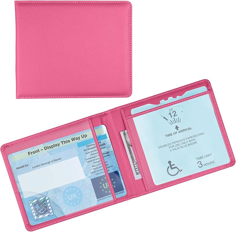 OFFCUP PU Leather Disabled Badge Holder Blue Rose Red Hologram Safety
