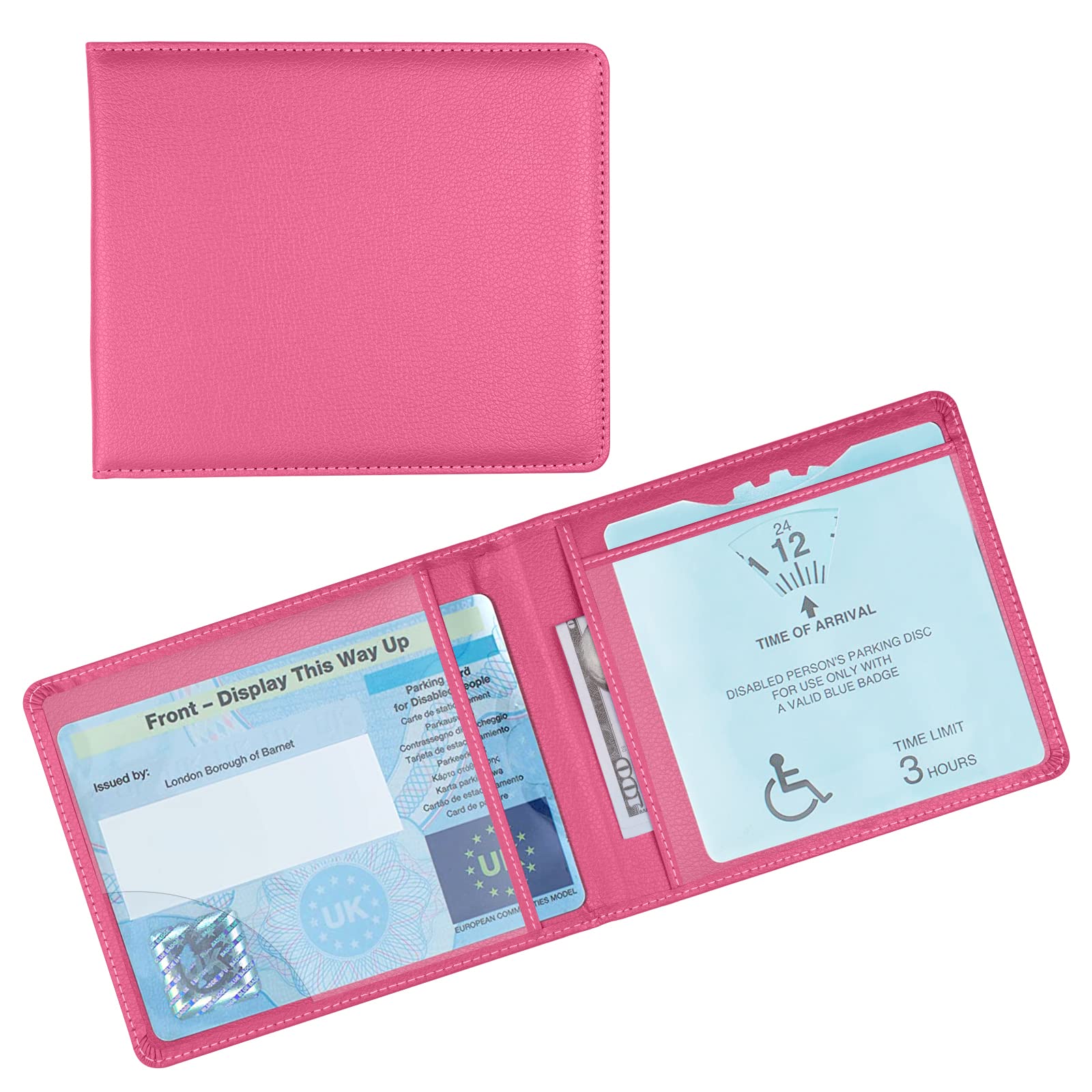 OFFCUP Disabled Badge and Timer Holder, PU Leather Disabled Badge Holder Wallet Protector, Blue Badge Timer Holder ProtectorHologram Safe Disabled Badge Holder (Rose Red)