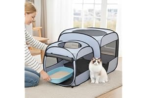 EIGHTEENTEK Pop up Portable Cat Playpen 2-in-1 Dog Playpen, No Assembly Need, Pet Cat Dog Tent Crates Kennel Cage, Cats Enclosure for Kitten and Puppy Indoor Outdoor Use(No Divider, Unified Space)