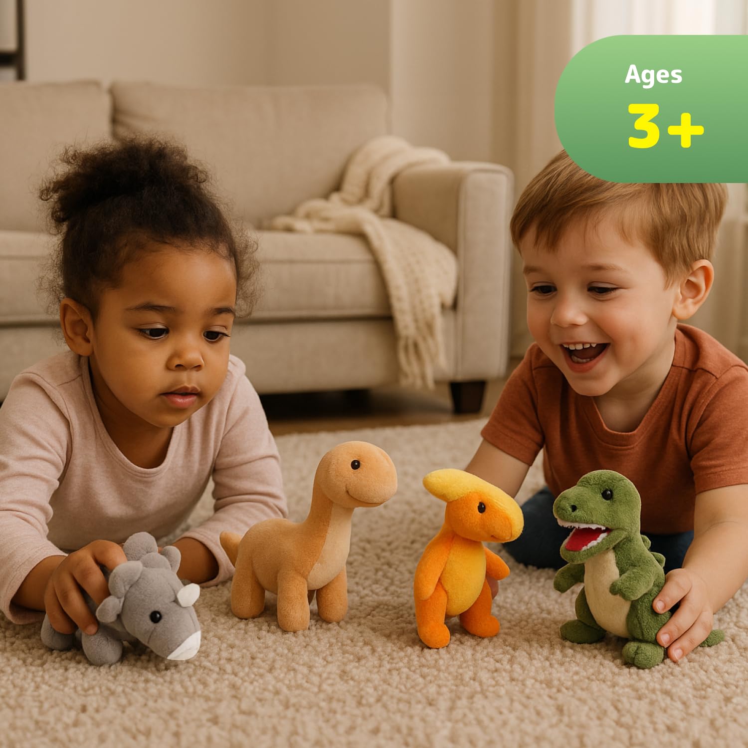 PREXTEX Plush Dinosaurs 8 Pack 5 inches Long - Thoughtful Gift for Kids - Stuffed Animal Assortment - Lovely Set for Kids