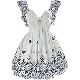 Verdusa Women's Plus Size Bowknot Floral Cap Sleeve Short Dress Vintage Shirred Ruffle Flowy Dresses