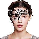 Avxzbef Half Face Masquerade Mask Crystal-Embellished Metal Masquerade Mask for Women for Parties Weddings Halloween Carnival Balls (Black)