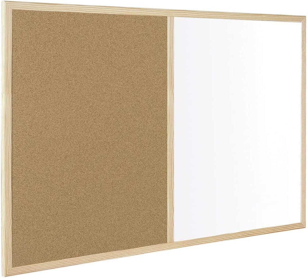 KAV - White Board and Cork Board (2 in 1) with Wooden Frame | Notice Boards Wall Mounted & Dry Erase Office Memo School Home (300x 400)