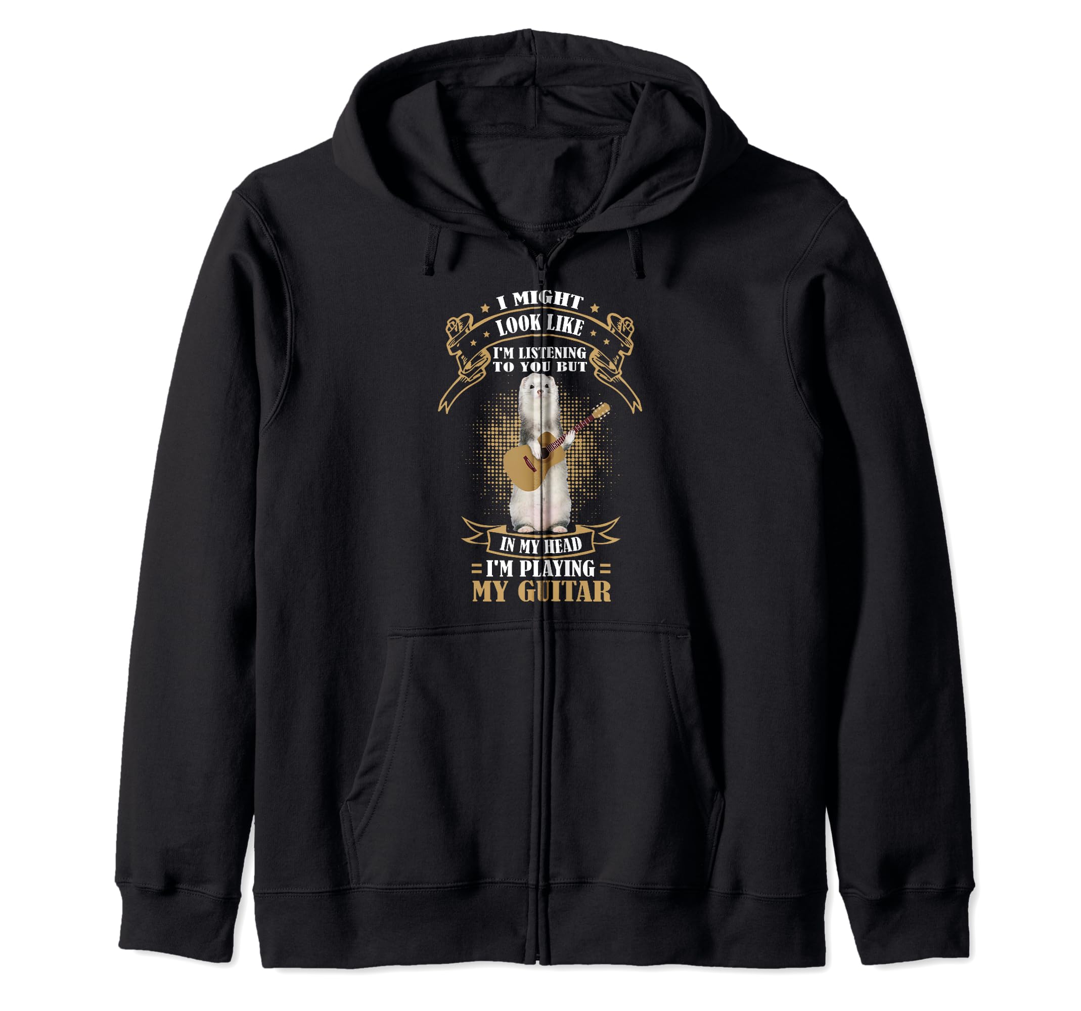 Ferret Playing Acoustic Guitar Musical Fans Band Animal Zip Hoodie