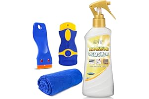BUFFZIT Adhesive Remover Spray, Glue Remover, Surface Safe Sticky Residue Remover for Car, Windows, Glass, Floor, Quickly Removes Labels, Tape, Gum, Wax, with Scraper & Towel, 6.8 fl oz / 200ml