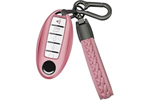 Kirsnda for Nissan Key fob Cover case with Keychain,Soft TPU Protect car Key Compatible with Altima Rogue Maxima Pathfinder ect 3/4/5 Buttons Remote Smart Key,Key case-Pink