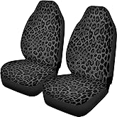 Talayituse Black Leopard Print Car Seat Covers 2pcs/Set High Back Stretchy Bucket Seat Cover Auto Protector Front Seats Cover