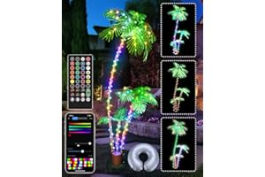 AVATAR CONTROLS 7FT Smart Lighted Palm Tree, DIY Color Changing LED Artificial Palm Tree 3 Trunks, Music Sync Timer Pre Lit Large Faux Christmas Tree App Remote Control for Outside Patio Poolside Party Tiki Bars