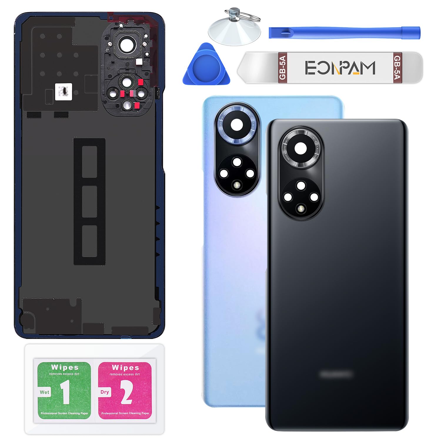 Eonpam Back Cover Glass for Huawei Nova 9 Rear Glass Replacement with Camera Lens + Repair Kit Genuine Rear Housing (Black)