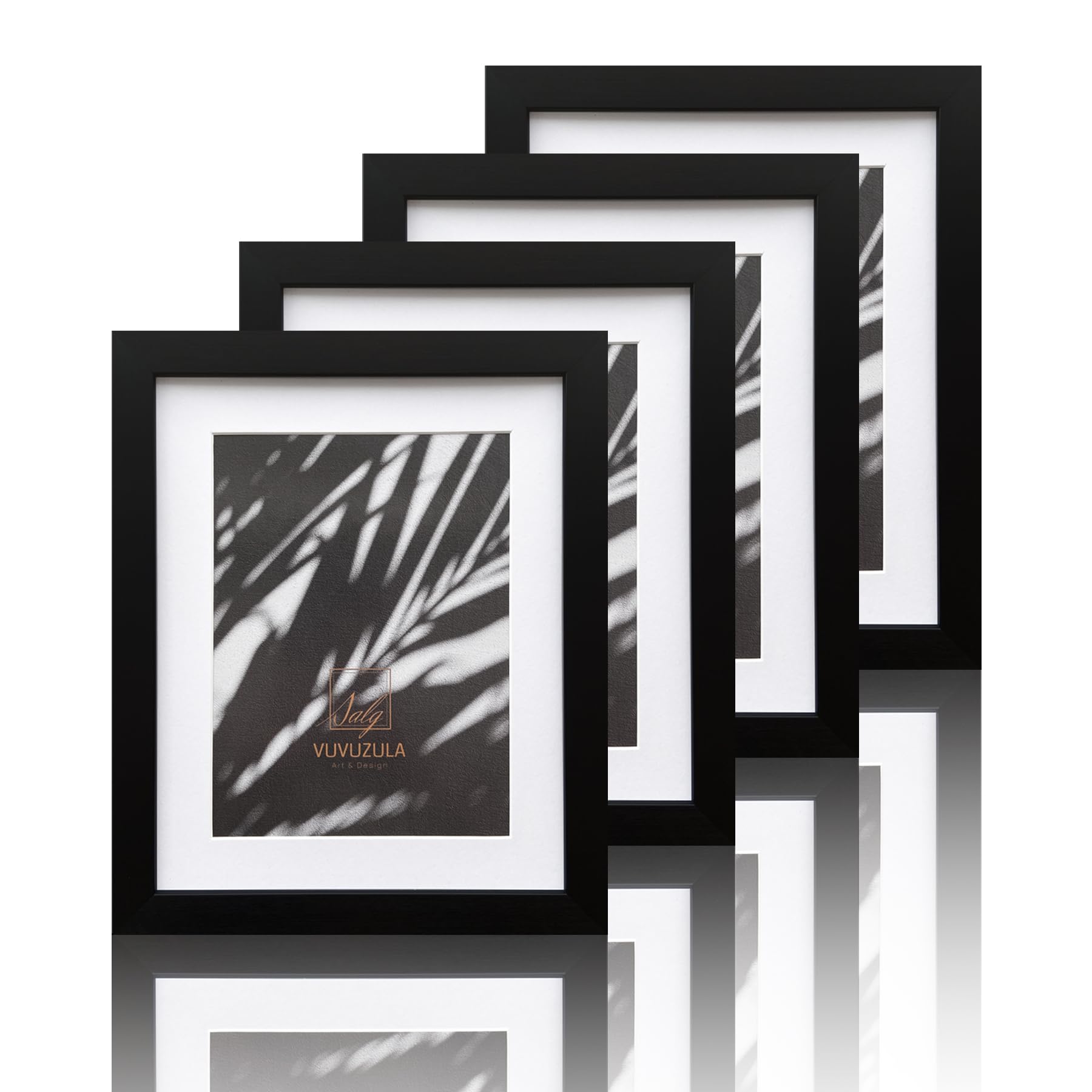VUVUZULA 10x8 Real Glass Black Picture Frames Photo Frame 8x10 Inch Frame Set of 4 with Mount for 8x6 Inch Photo