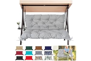 THINMAY Outdoor Swing Replacement Cushions, 2 or 3 Seats Bench Cushion with Ties, Thicken 4" Recliner Seat Pad for Patio Furniture, Waterproof Premium Tufted Cushion with Backrest(Light Grey-40x40x4in)