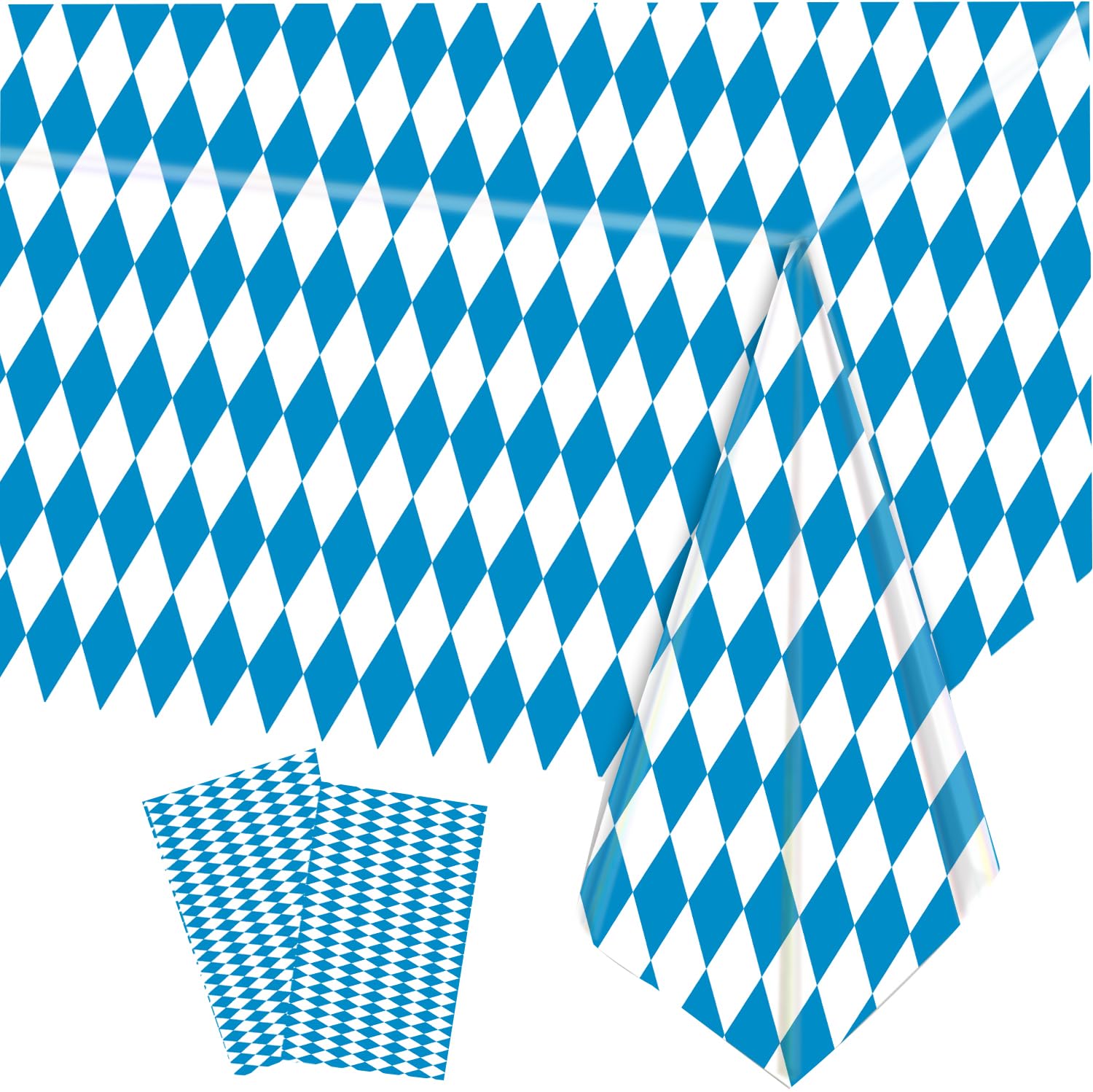 2p Blue and White Diamond Checkered Tablecloth Party Oktoberfest Tablecloths,130x220cm Plastic Checkered Table Cover Gingham Table Cloth for Picnic,German Oktoberfest Party Table Decoration