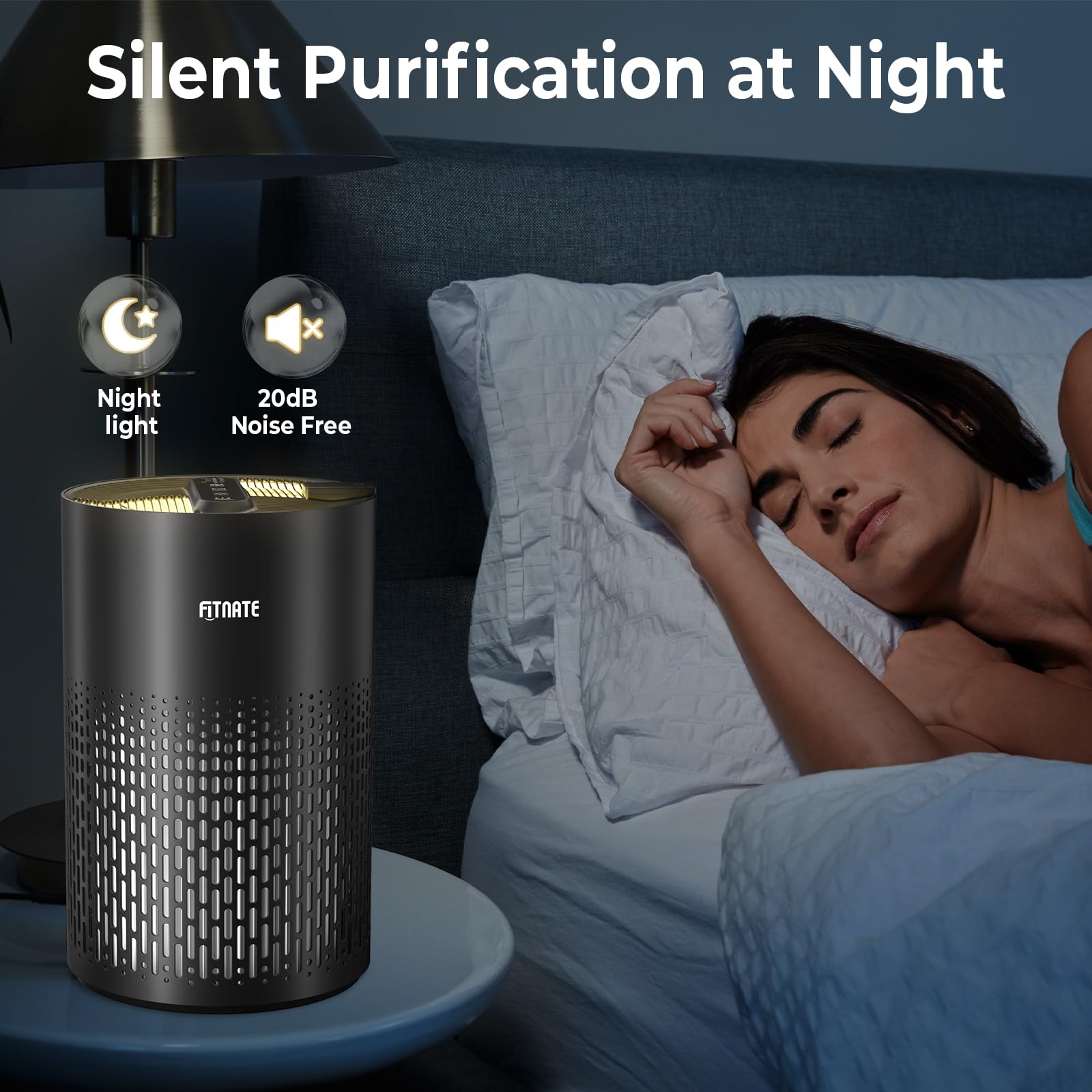 FITNATE Air Purifiers for Home Large Room Up to 1076 Ft² with Aromatherapy, H13 True HEPA Air Purifier for Pets, Quiet Air Cleaner for Smoke Dust Pollen Pet Dander Odor, with Night Light,Timer, Black