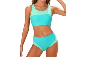 Kids4ever Girls Swimsuit 2 Piece Color Block Teen Bathing Suit Girl's Bikini Set Size 9-16Y